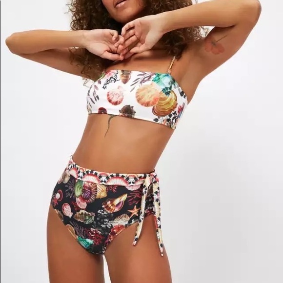 Lux French Costal Sea Shell Bikini With High Waisted Fold Over & Side Ties - Picture 3 of 9